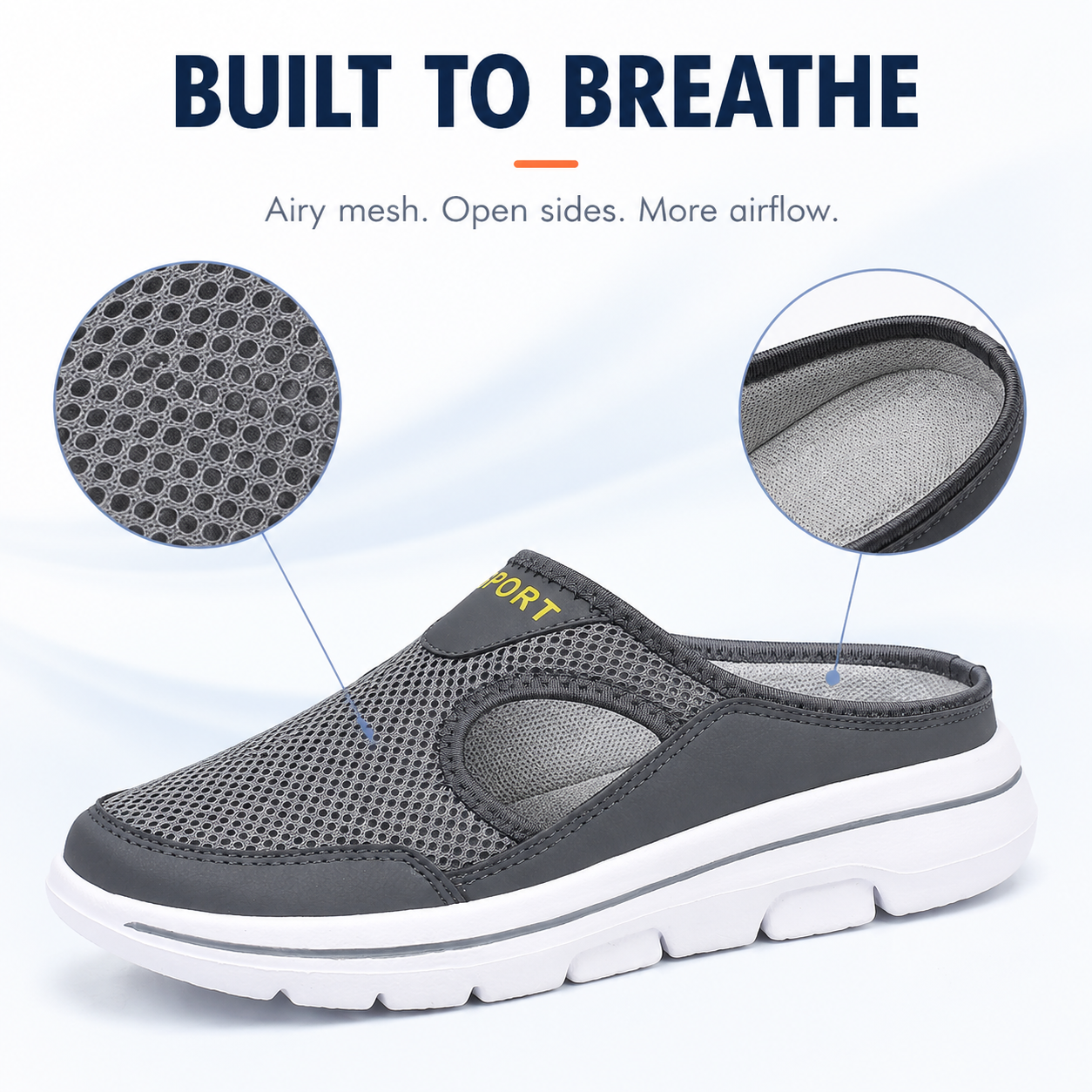 Breeze — Men's Ventilated Mesh Backless Slip-On Sneakers