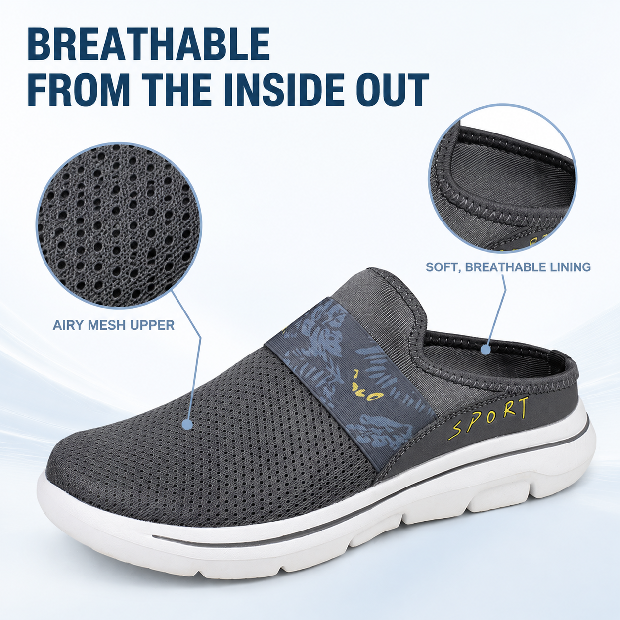 Aero — Men's Sport-Mesh Ventilated Backless Slip-On Sneakers