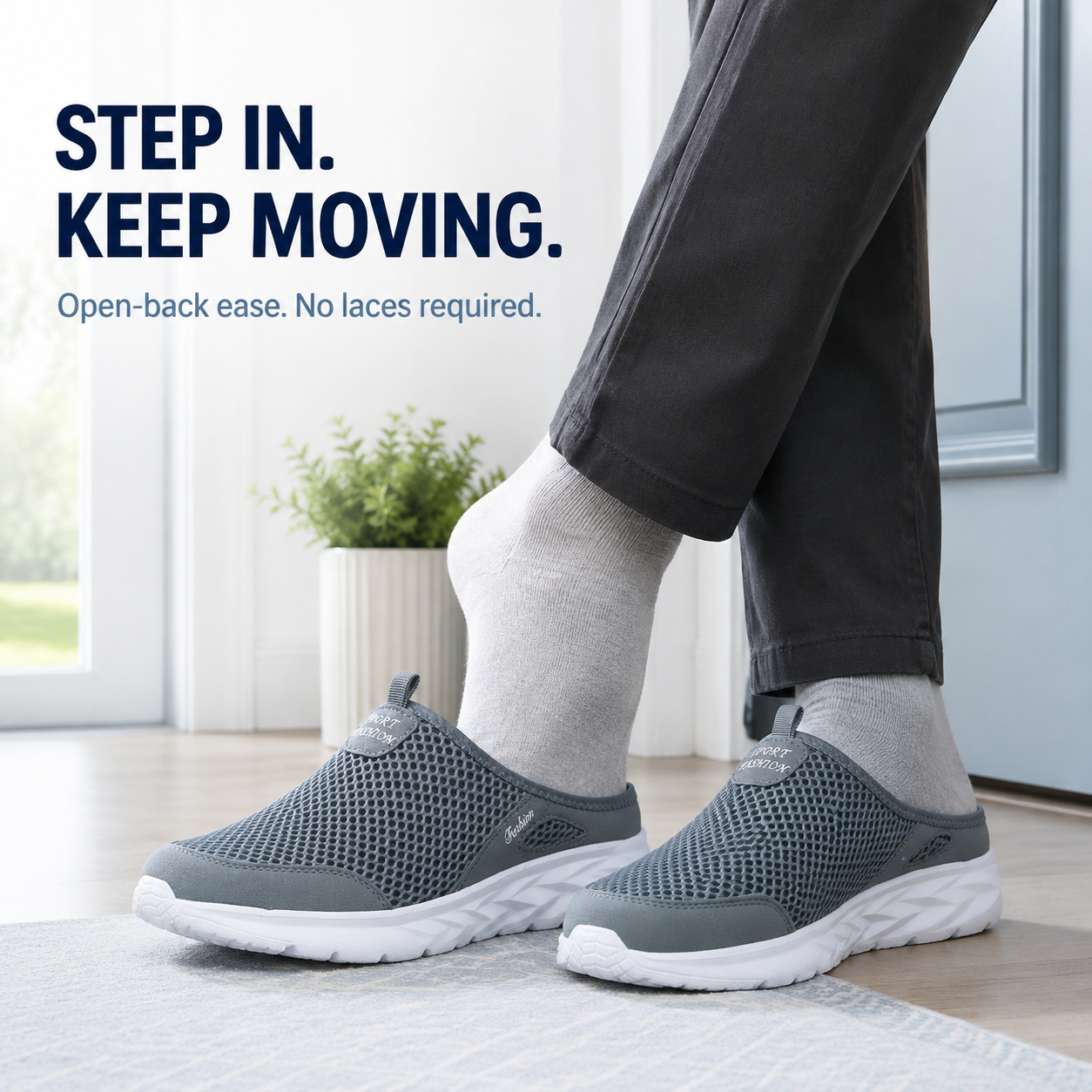 Flow — Men's Perforated-Mesh Backless Slip-On Sneakers