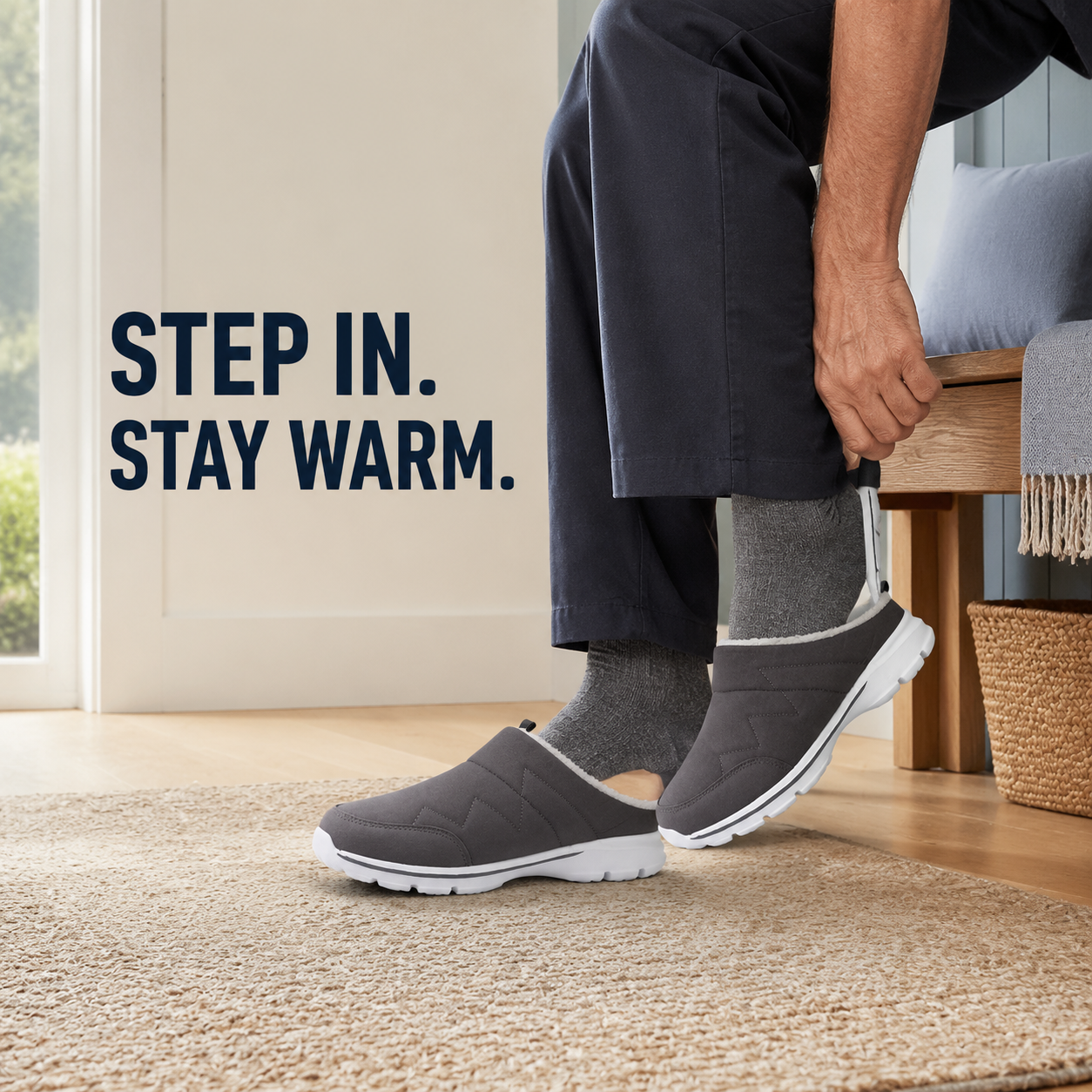 North — Men's Quilted Warm Backless Slip-On Shoes