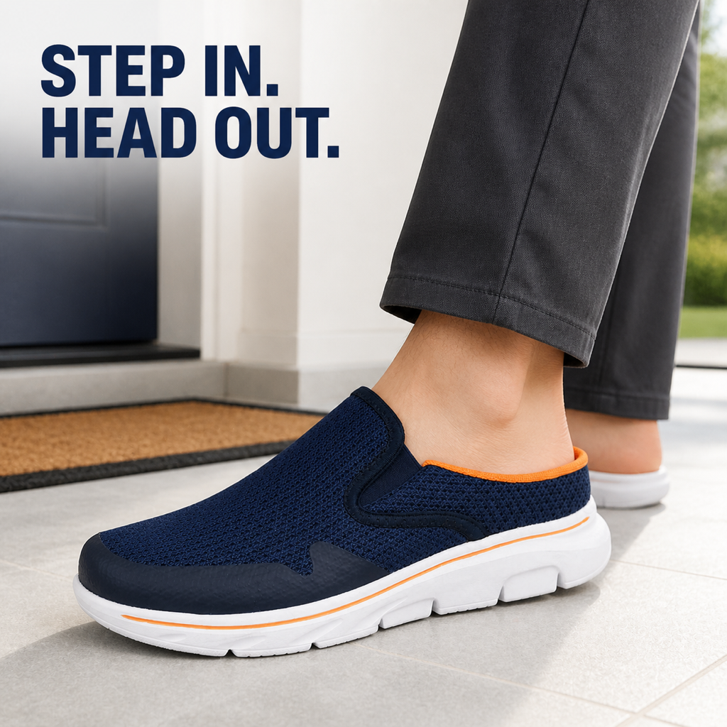 Slate — Men's Low-Profile Knit Backless Slip-On Sneakers