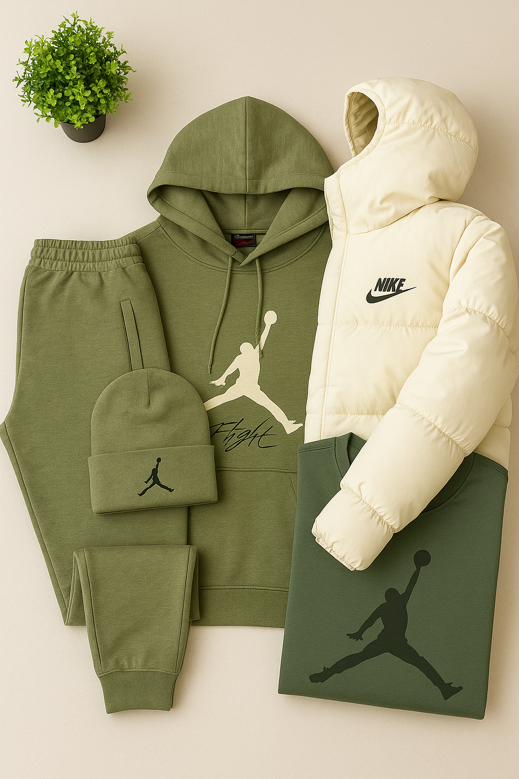 Nk™ Complete Set - Sweatshirt, Pants, Puffer Jacket &amp; T-shirt
