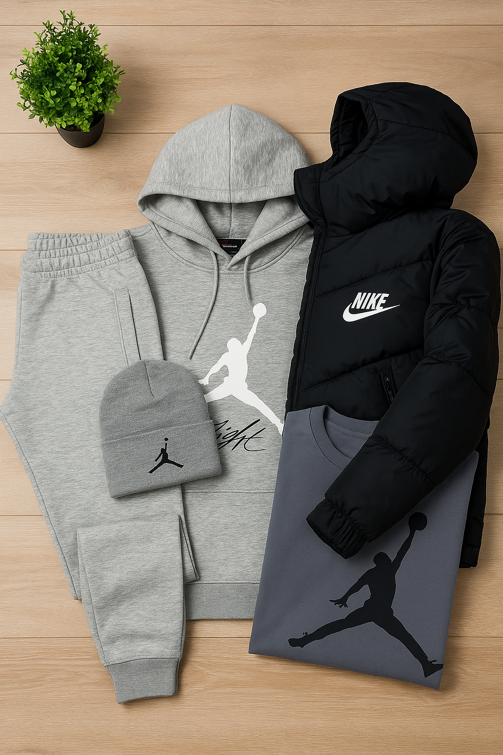 Nk™ Complete Set - Sweatshirt, Pants, Puffer Jacket &amp; T-shirt