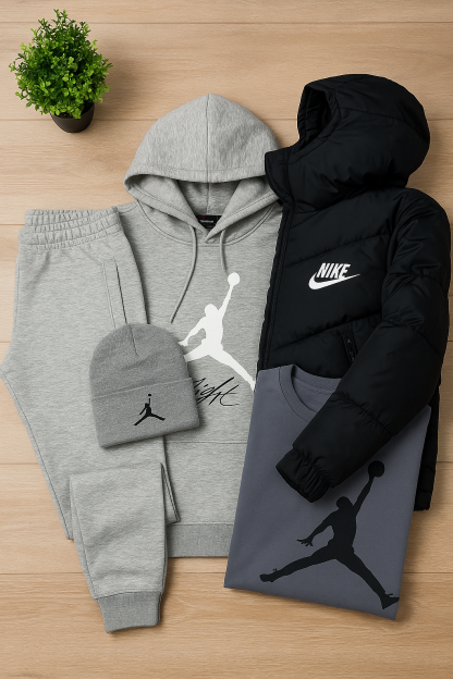 Nk™ Complete Set - Sweatshirt, Pants, Puffer Jacket &amp; T-shirt