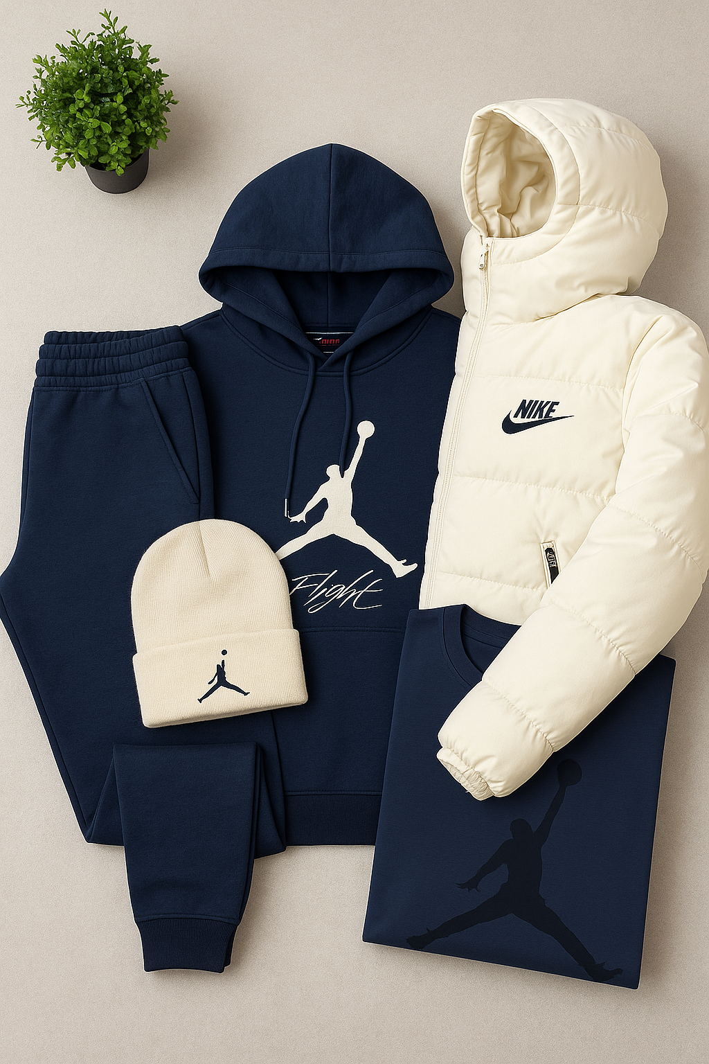 Nk™ Complete Set - Sweatshirt, Pants, Puffer Jacket &amp; T-shirt