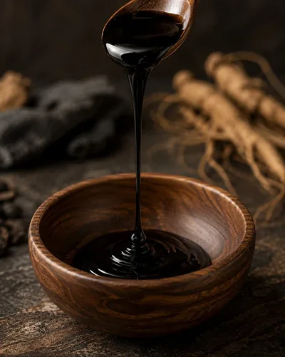 Extract pouring into a wooden bowl