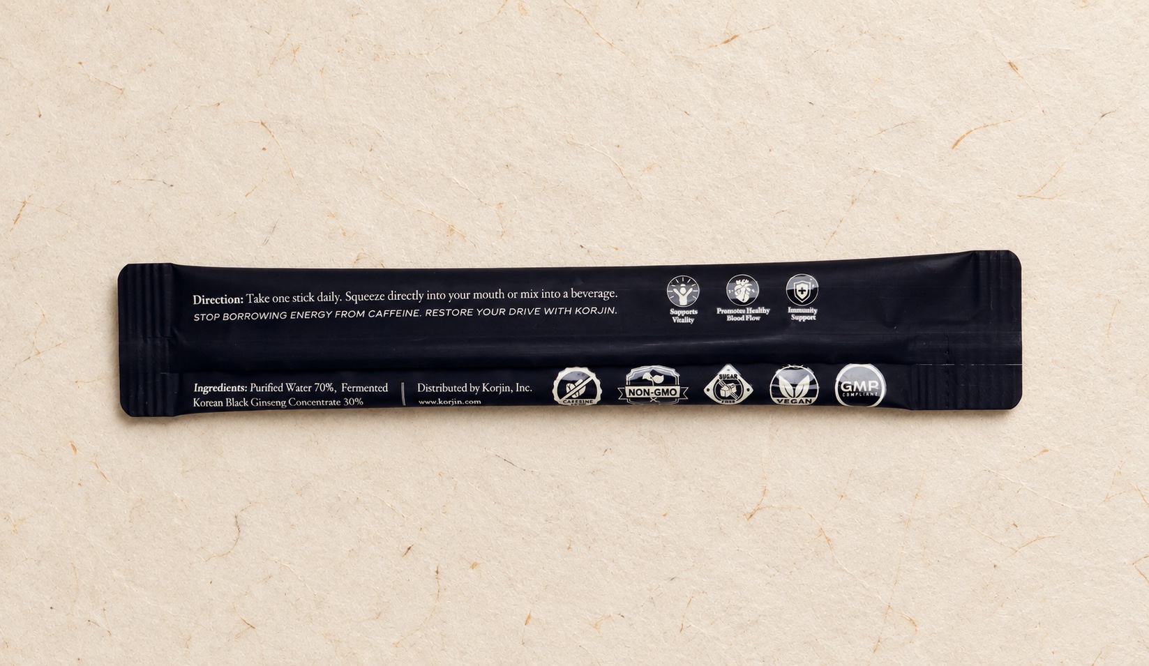 The back of a Korjin stick: directions, ingredients and badges