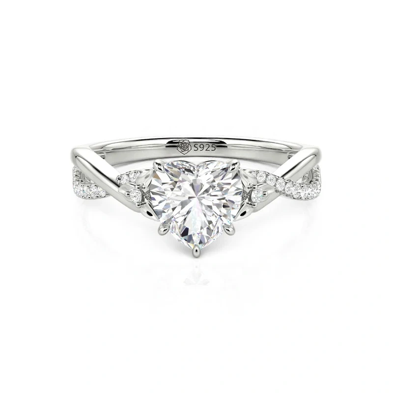 Helirose Custom Heart Promise Ring with Leaves Design Twist Band