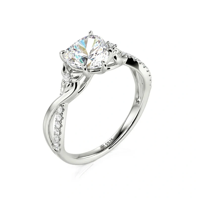 Helirose Custom Heart Promise Ring with Leaves Design Twist Band