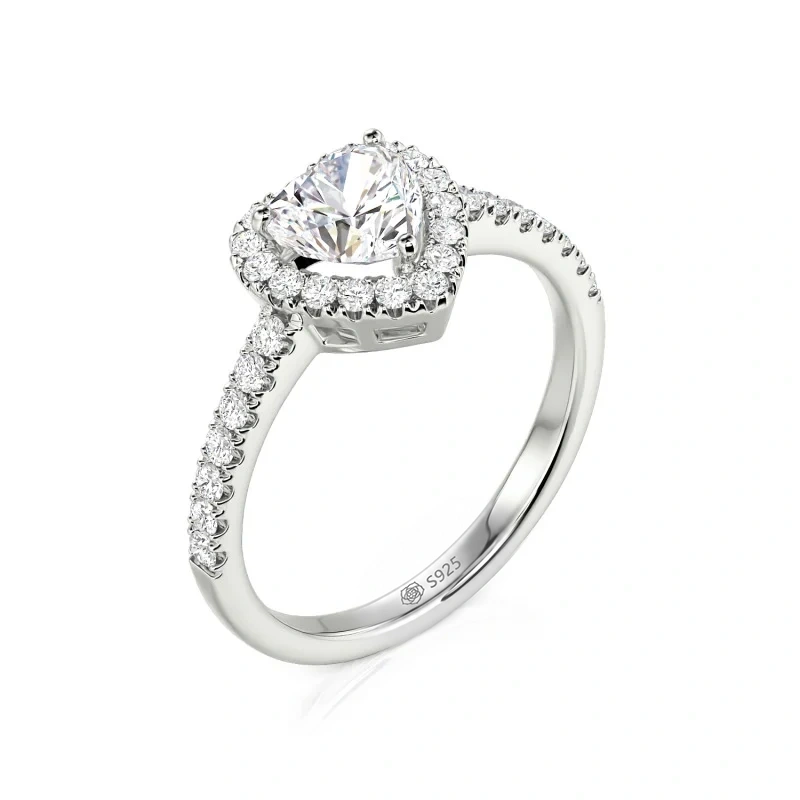 Helirose Halo Heart Cut Sterling Silver Ring