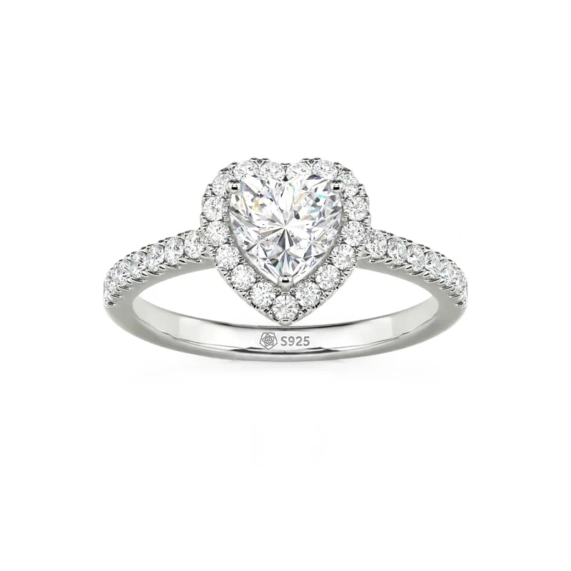 Helirose Halo Heart Cut Sterling Silver Ring