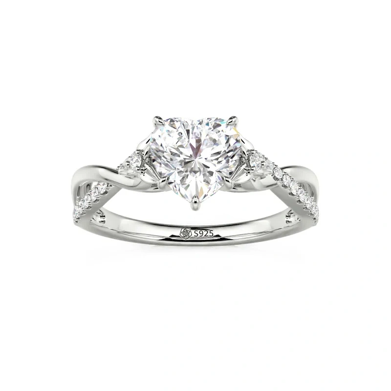Helirose Custom Heart Promise Ring with Leaves Design Twist Band