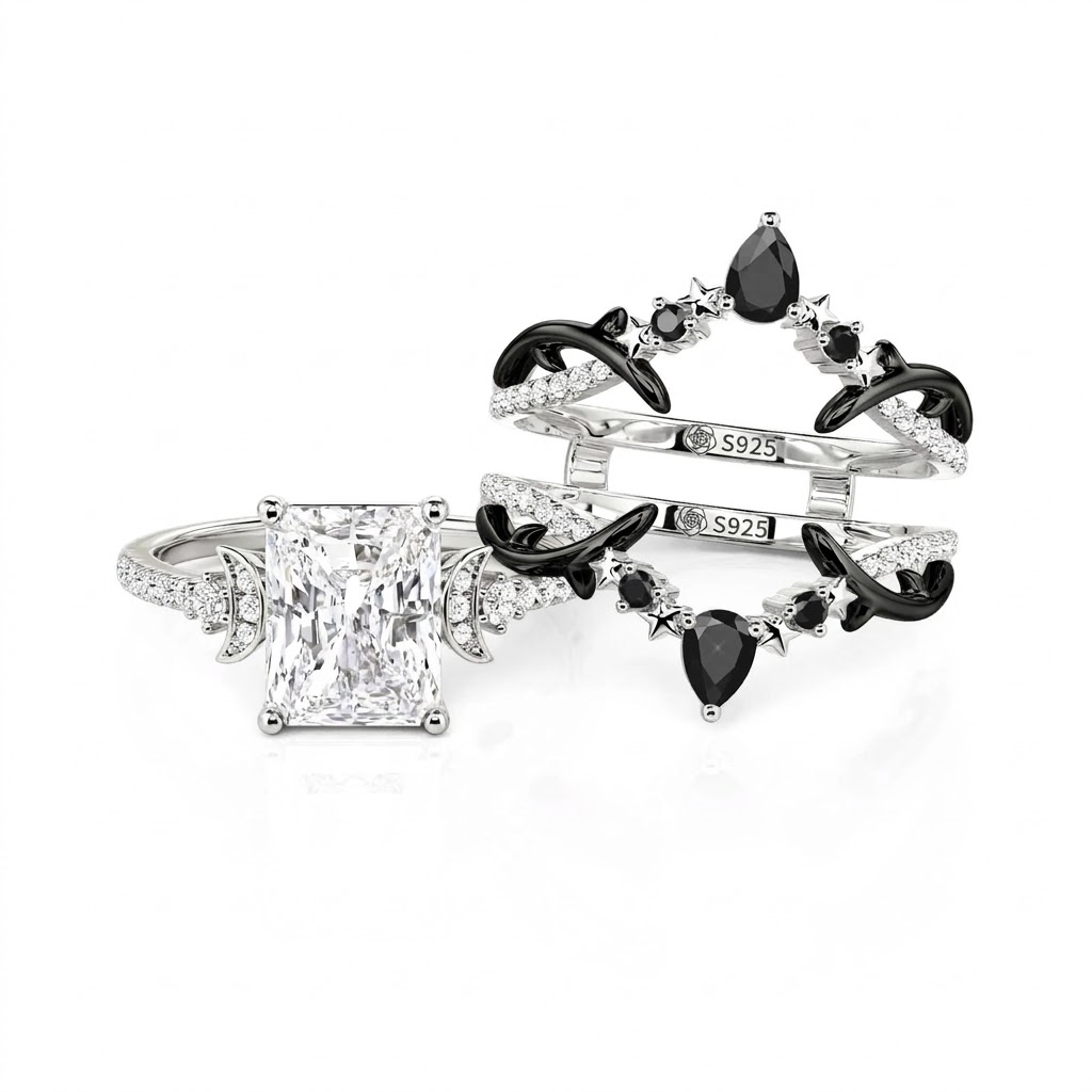 Jeulia Luna Astra Thorn Radiant Cut Moon and Star Engagement Ring Set