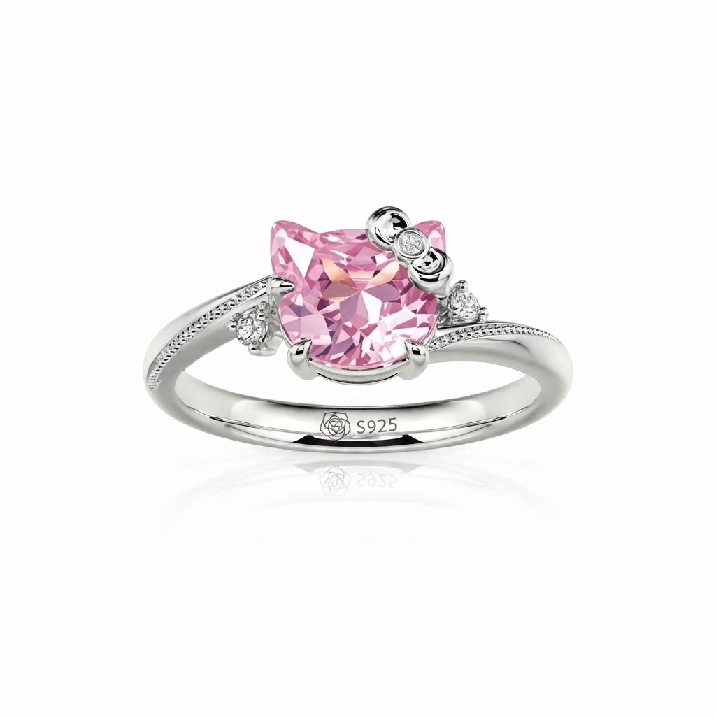Jeulia Petland Milgrain Minimalist Pink Cat Engagement Ring