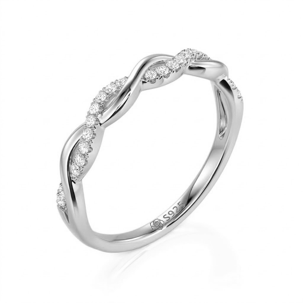 Jeulia Twist Round Cut Sterling Silver Band