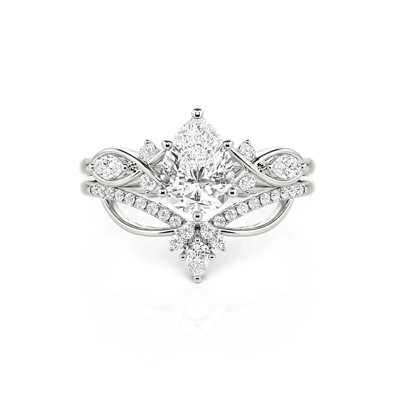 Jeulia Infinity Twist Pear Shaped Engagement Ring Set