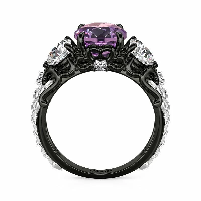 Jeulia Midsummer Night "Love-in-idleness" Three Stone Purple Rose Ring