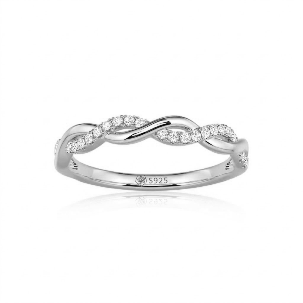 Jeulia Twist Round Cut Sterling Silver Band