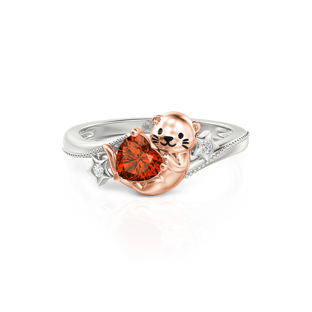 Jeulia Hug Me Custom Heart Birthstone Otter Ring with Star