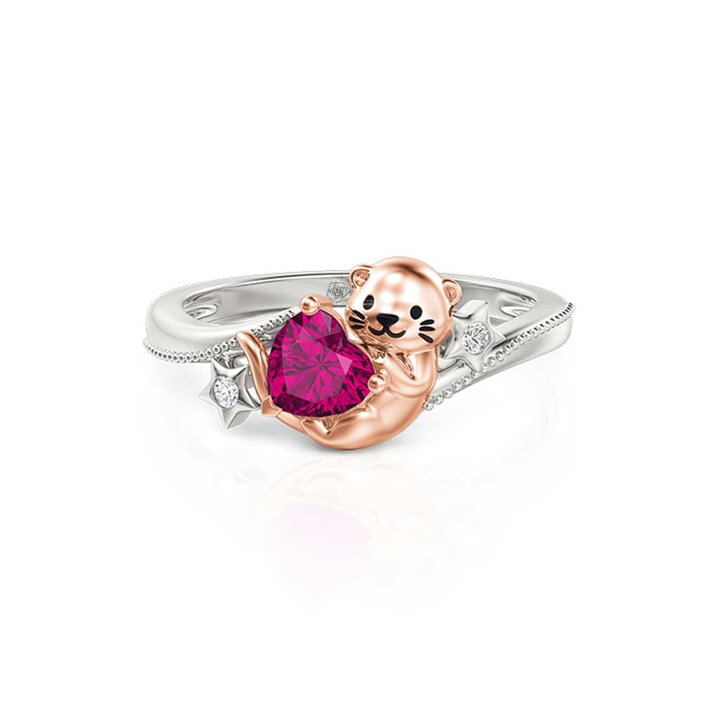 Jeulia Hug Me Custom Heart Birthstone Otter Ring with Star