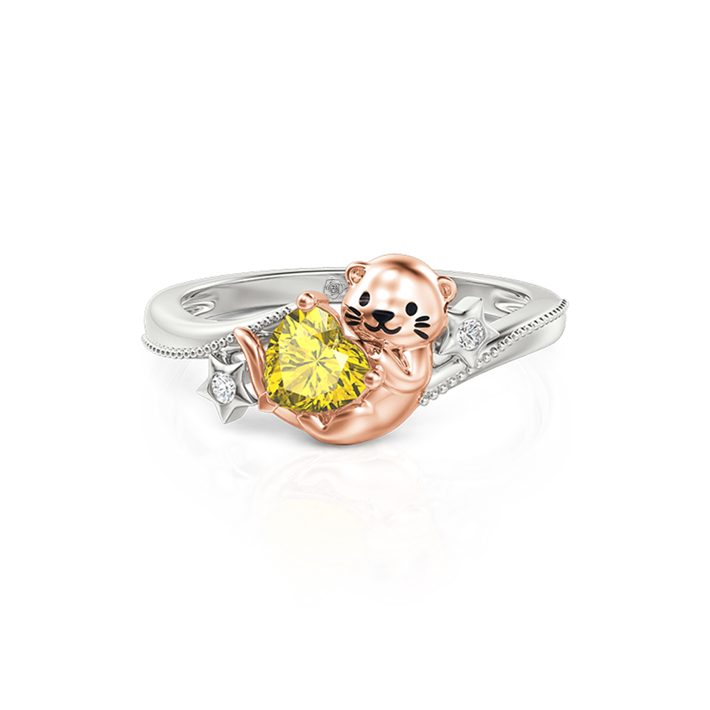 Jeulia Hug Me Custom Heart Birthstone Otter Ring with Star
