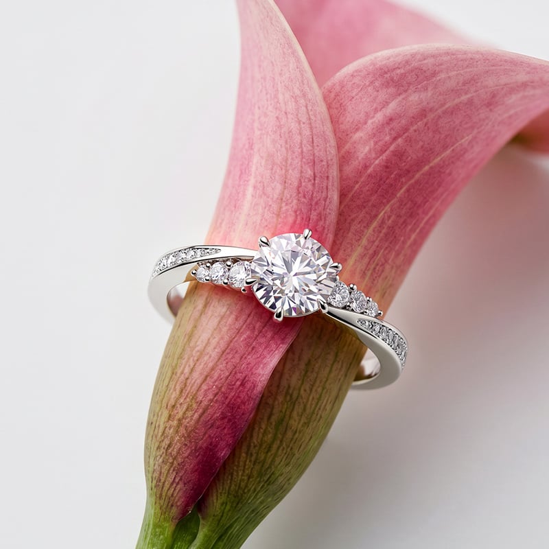 Jeulia Simple Round Cut Promise Ring Twist Design Sterling Silver