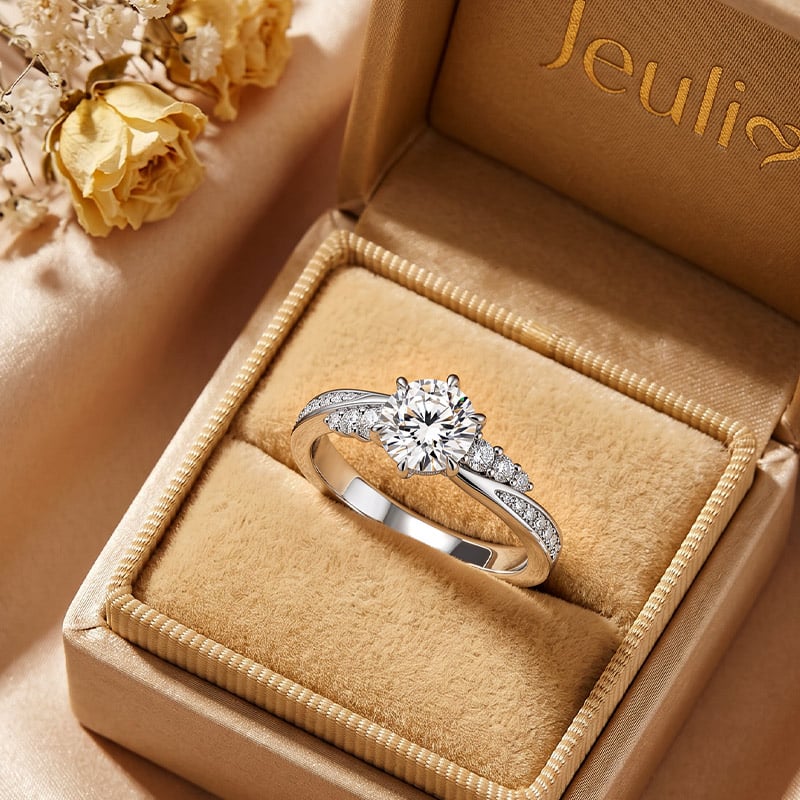 Jeulia Simple Round Cut Promise Ring Twist Design Sterling Silver
