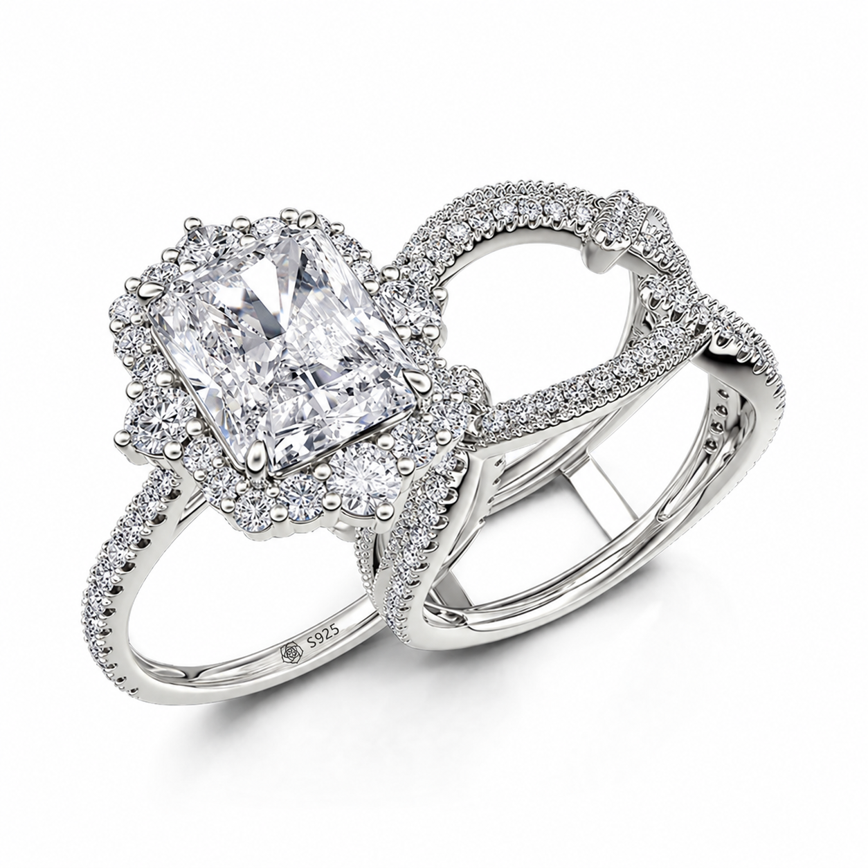 Helirose Twisted Interchangeable Black Radiant Halo Engagement Ring Set