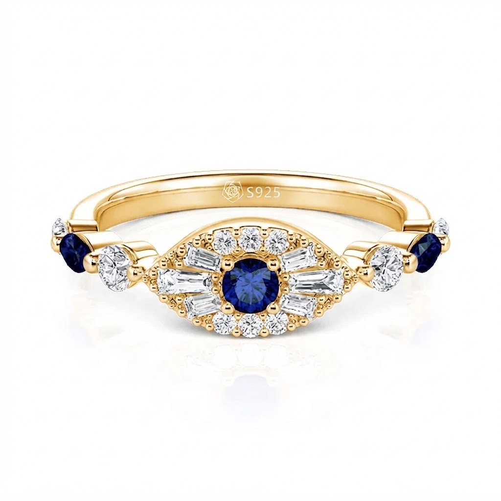 Helirose Mystical Gold Evil Eye Protection Ring in Sterling Silver
