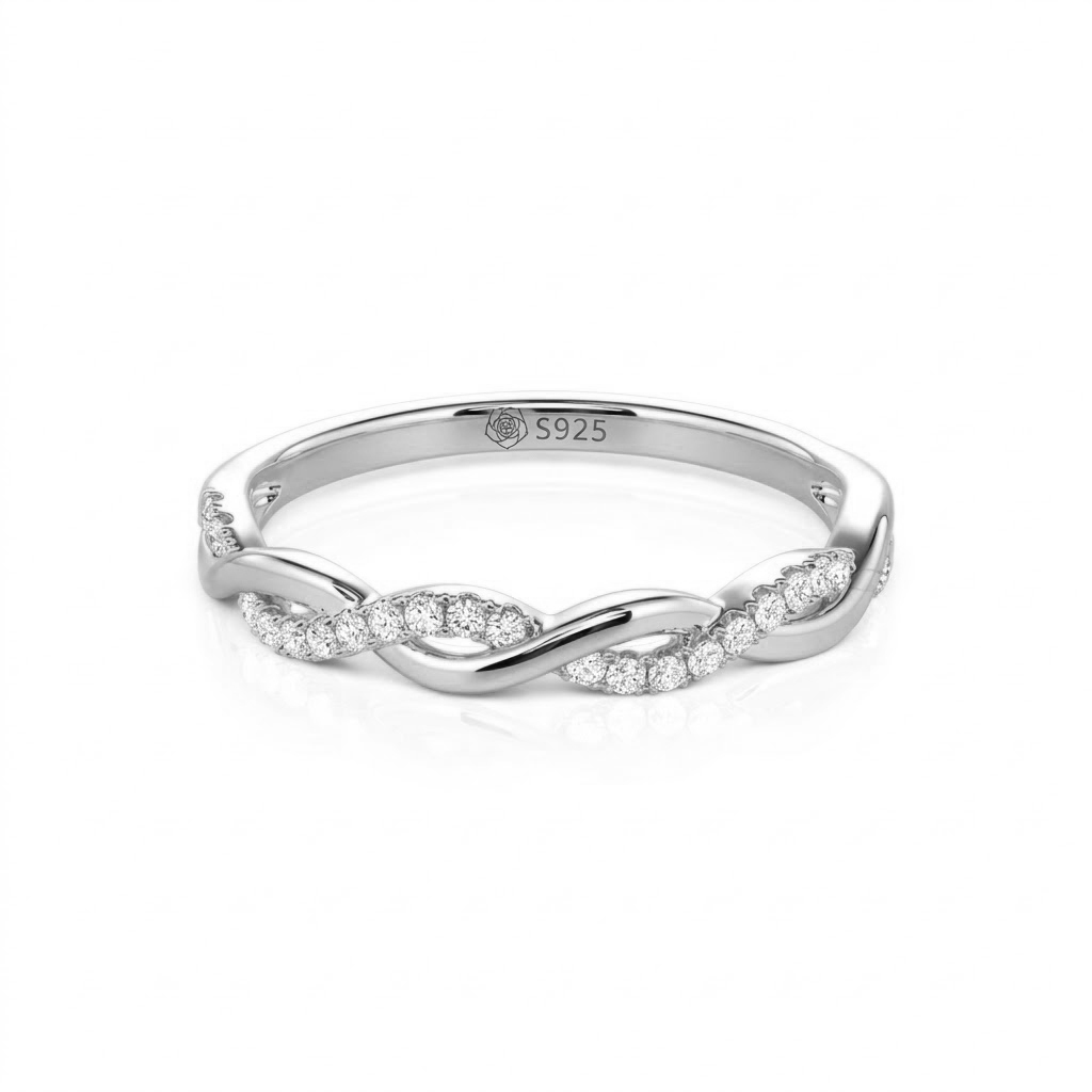 Jeulia Twist Round Cut Sterling Silver Band