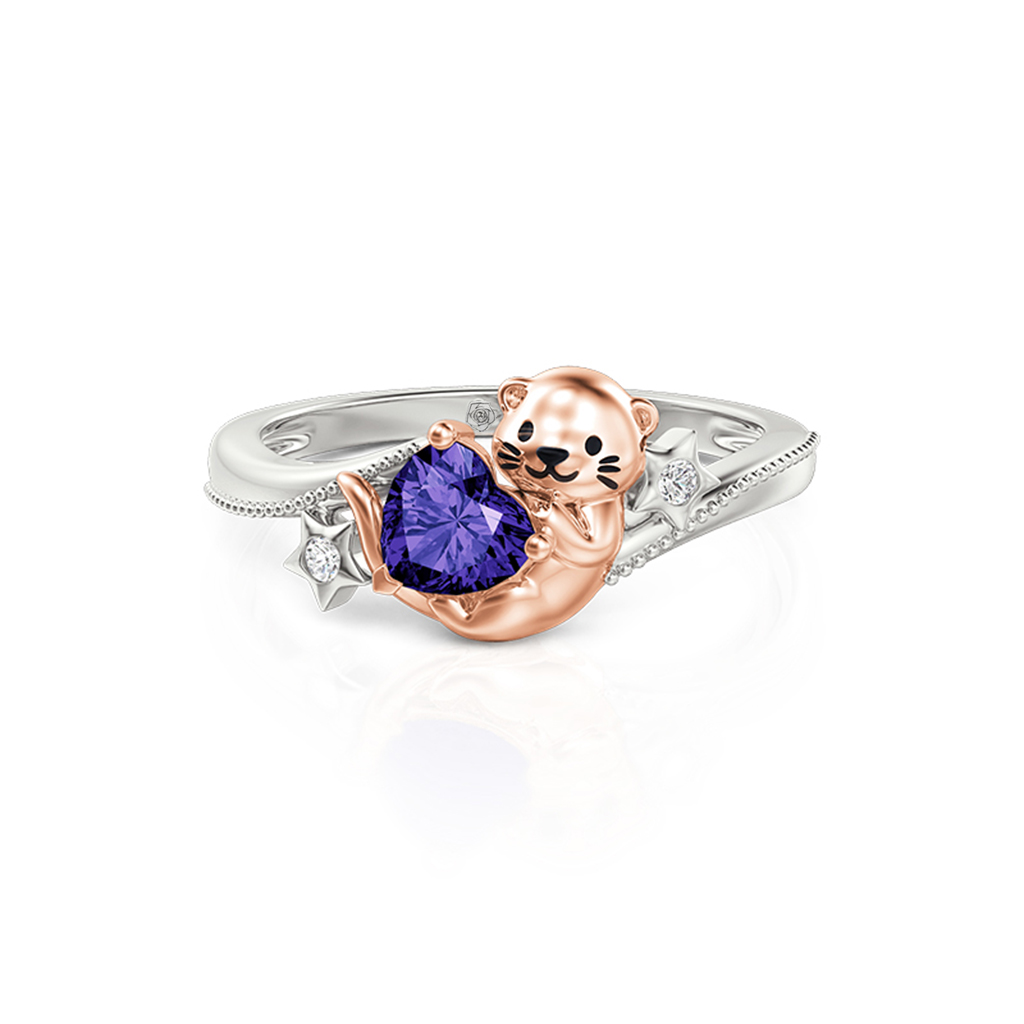 Jeulia Hug Me Custom Heart Birthstone Otter Ring with Star