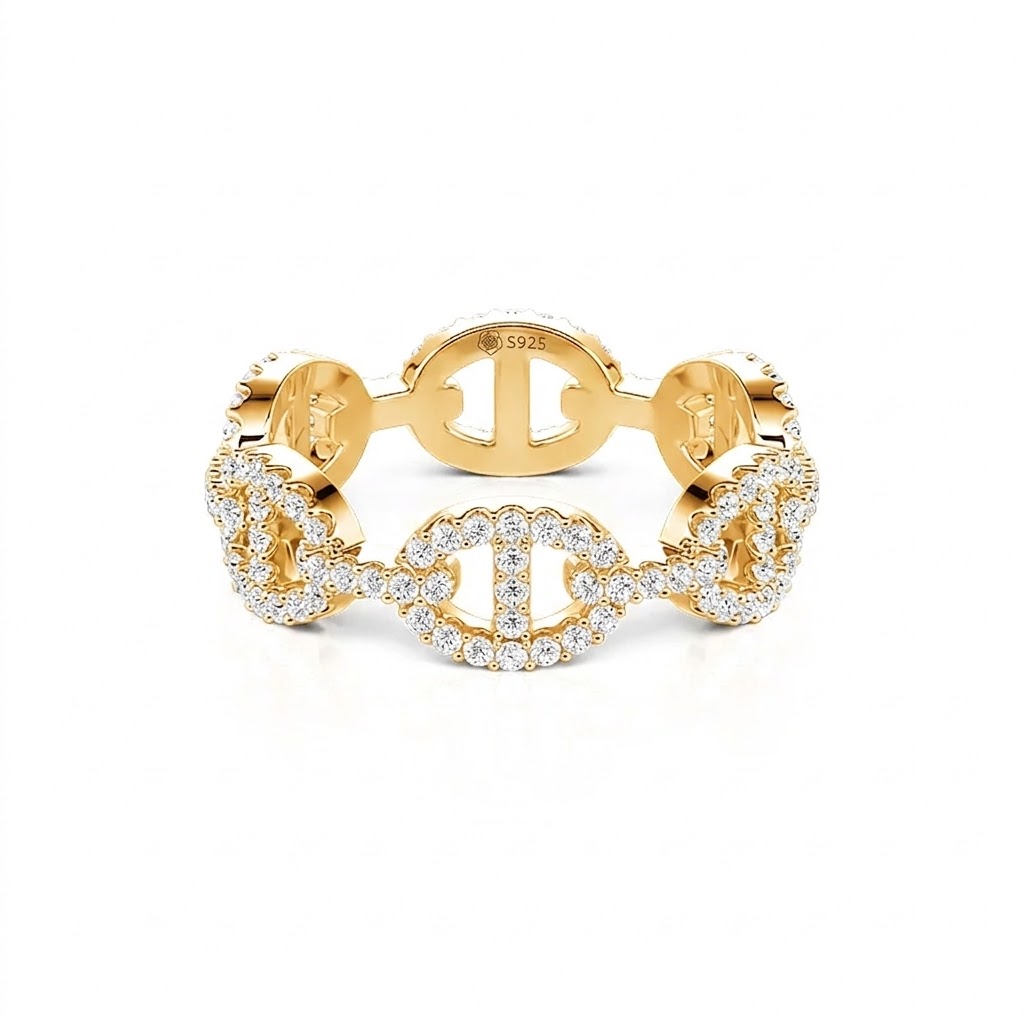 Halirose Minimalist Gold Pave Anchor Chain Ring