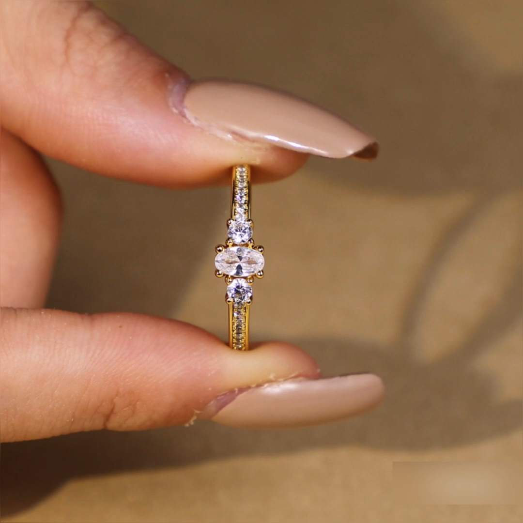Helirose Minimalist Pave Three Stone Oval Promise Ring