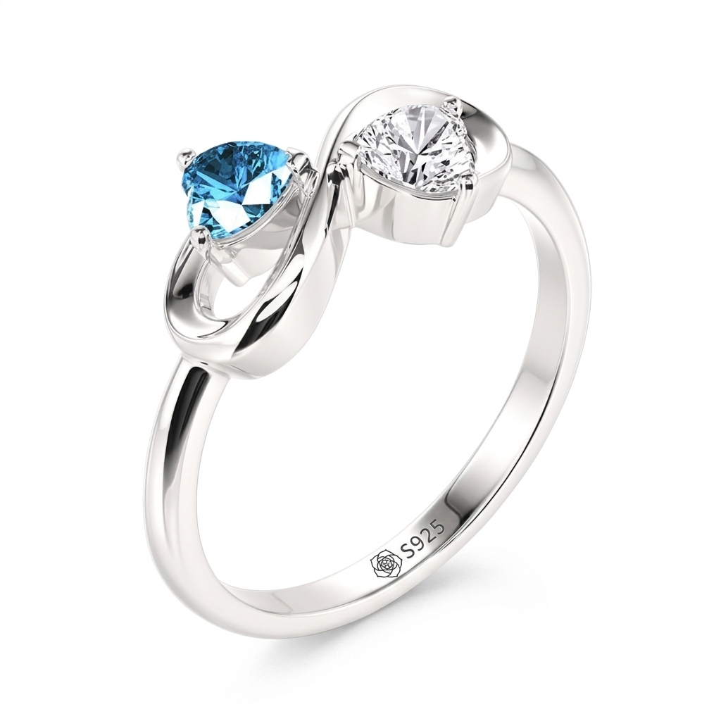 Jeulia Custom Infinity Double Heart Birthstone Ring