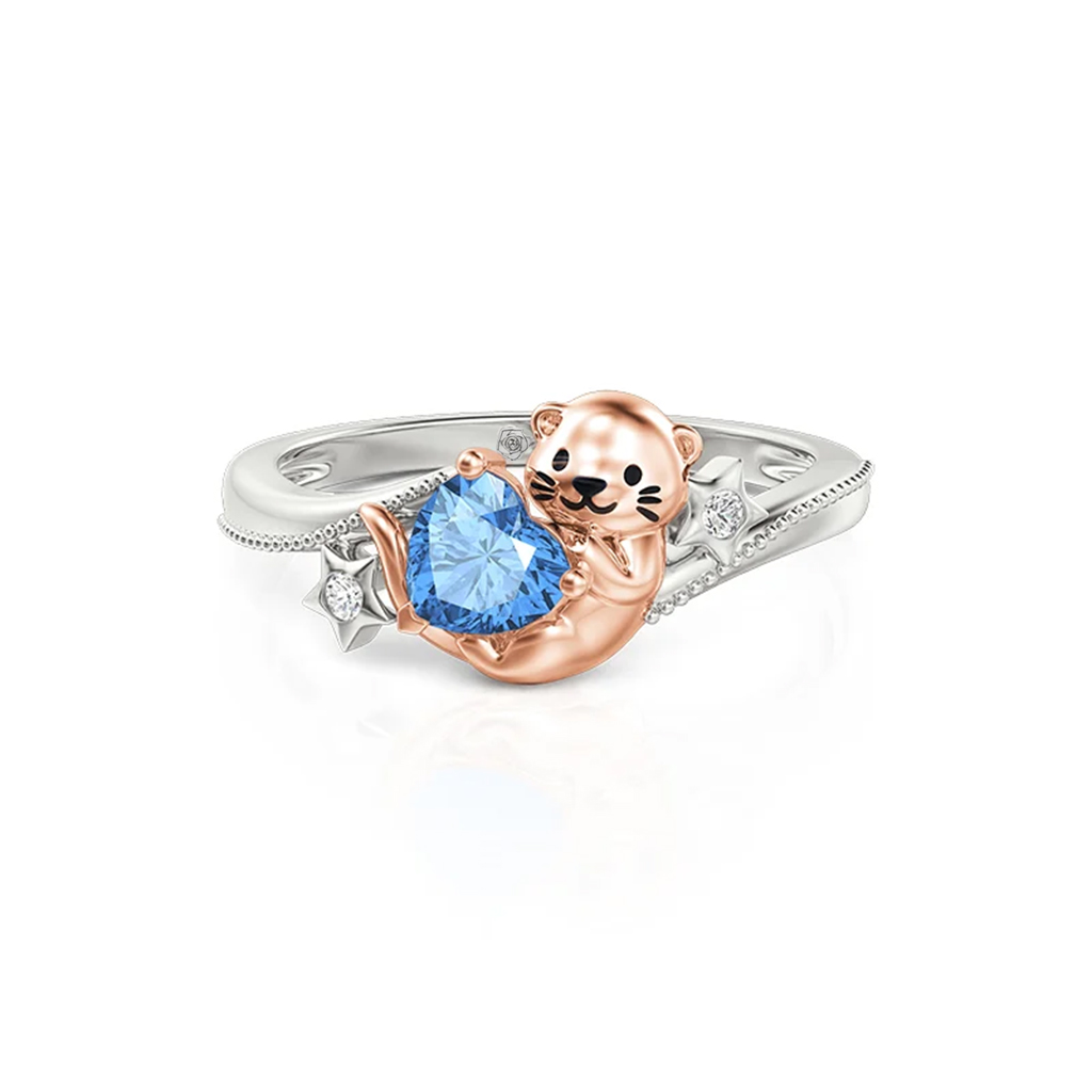 Jeulia Hug Me Custom Heart Birthstone Otter Ring with Star