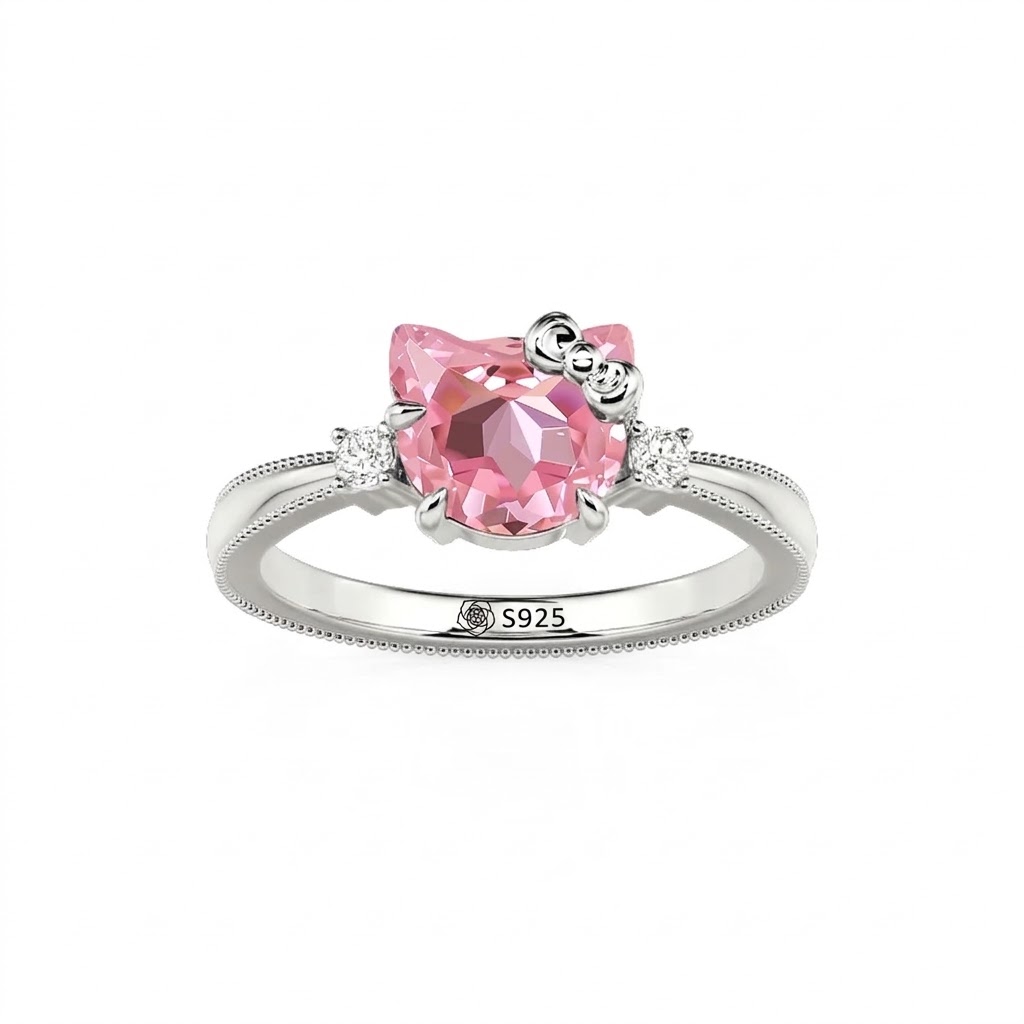 Jeulia Petland Milgrain Minimalist Pink Cat Engagement Ring