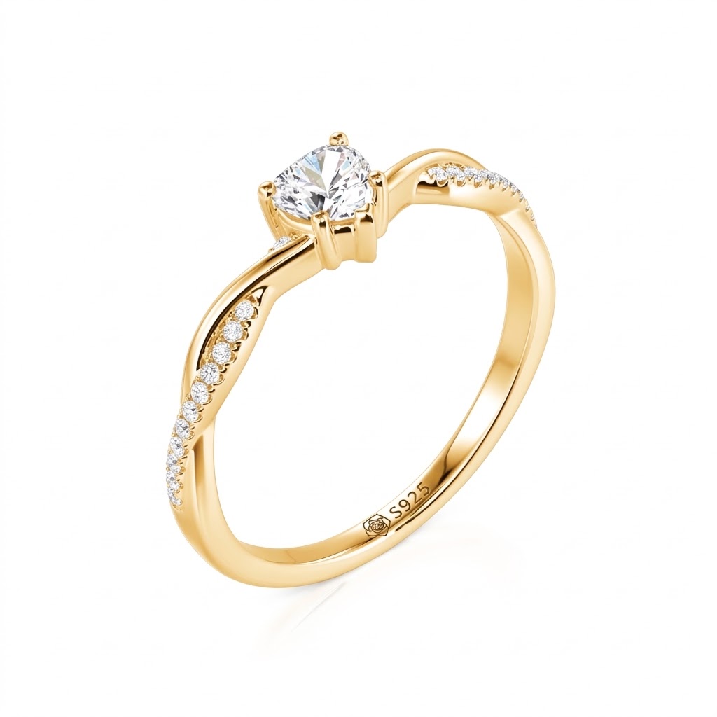 Jeulia Minimalist Twist V-Shape Pavé Heart Promise Ring