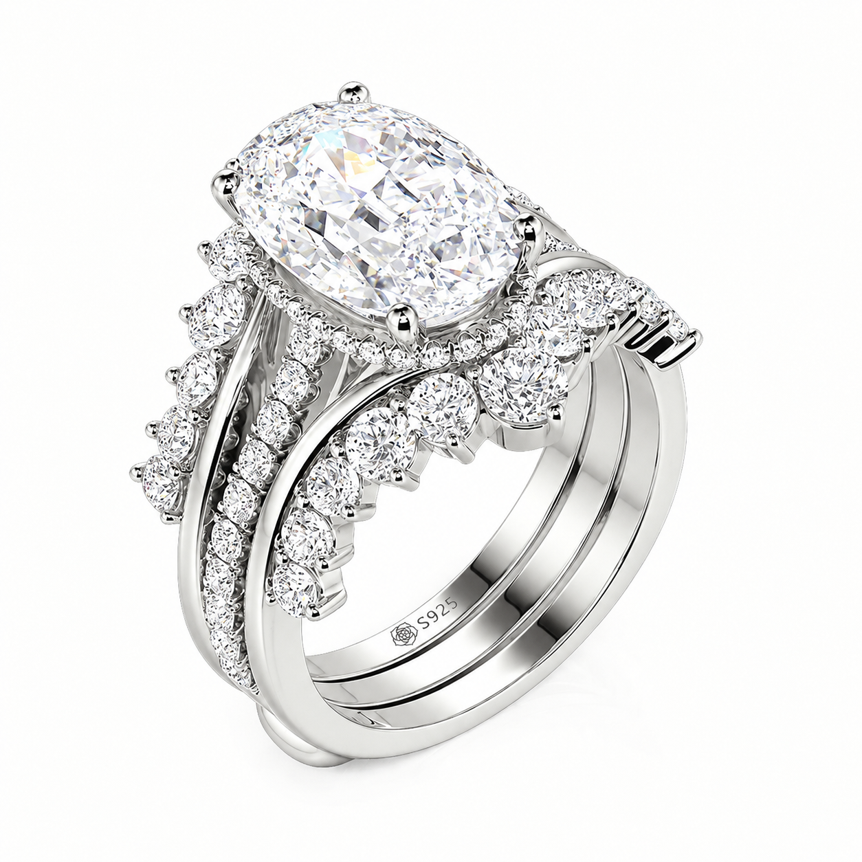 Helirose Gorgeous Twist Inset Oval Puzzle Ring Set 2PCS