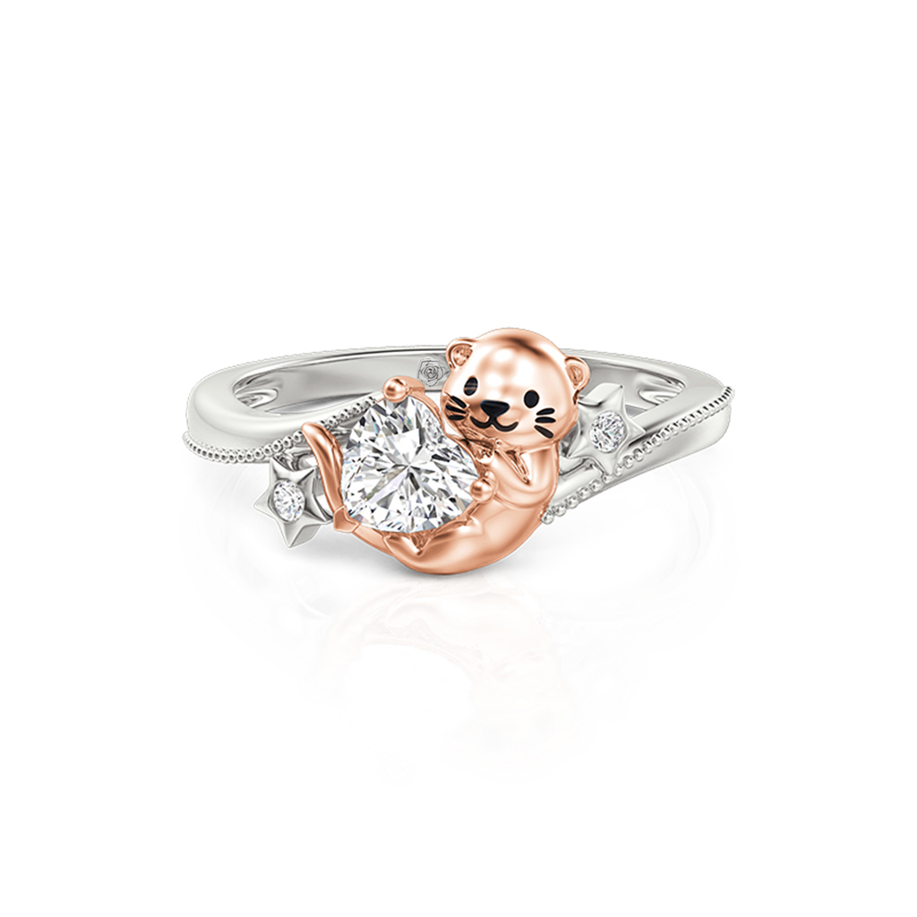 Jeulia Hug Me Custom Heart Birthstone Otter Ring with Star