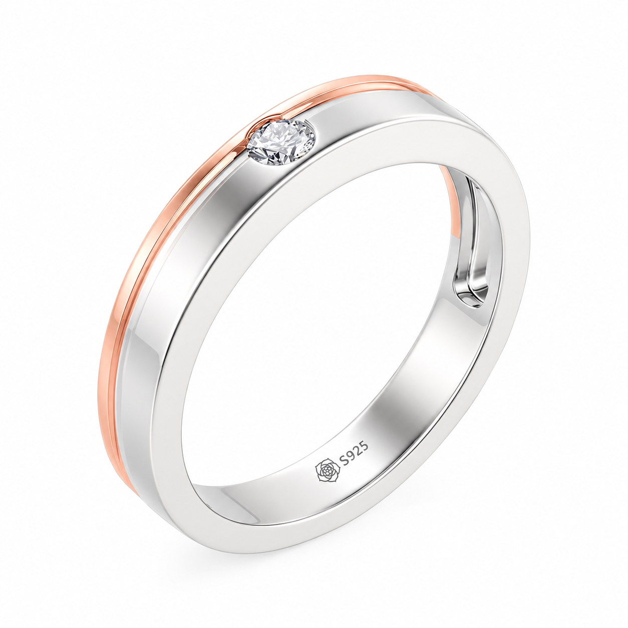 Helirose Classic Two Tone Men's Wedding Band Sterling Silver