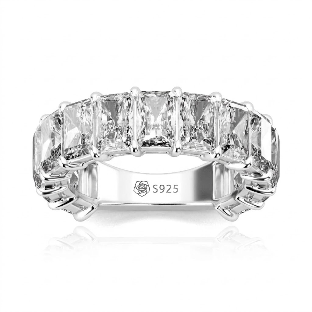 Halirose Classic Radiant Cut Sterling Silver Women's Band