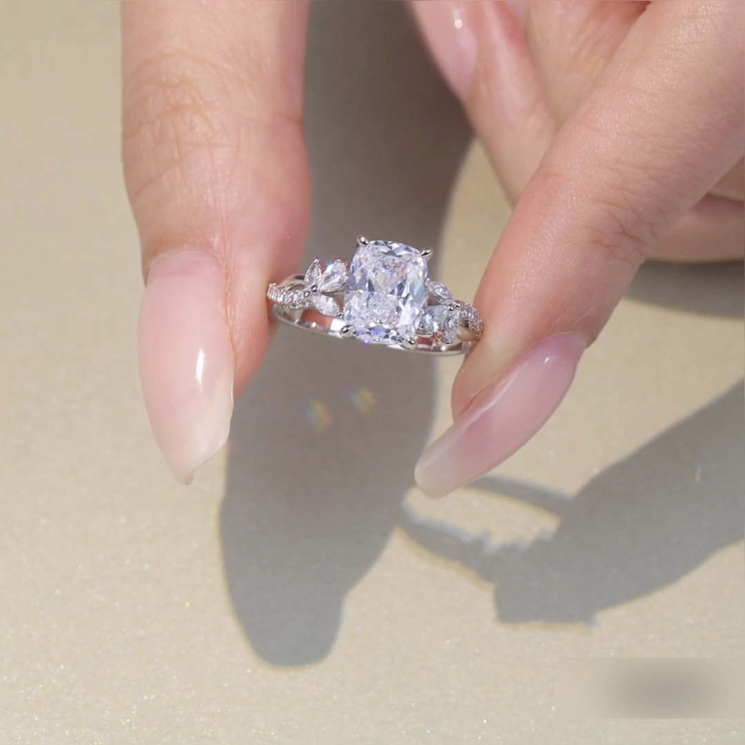 Helirose Twist Cluster Cushion Cut Engagement Ring