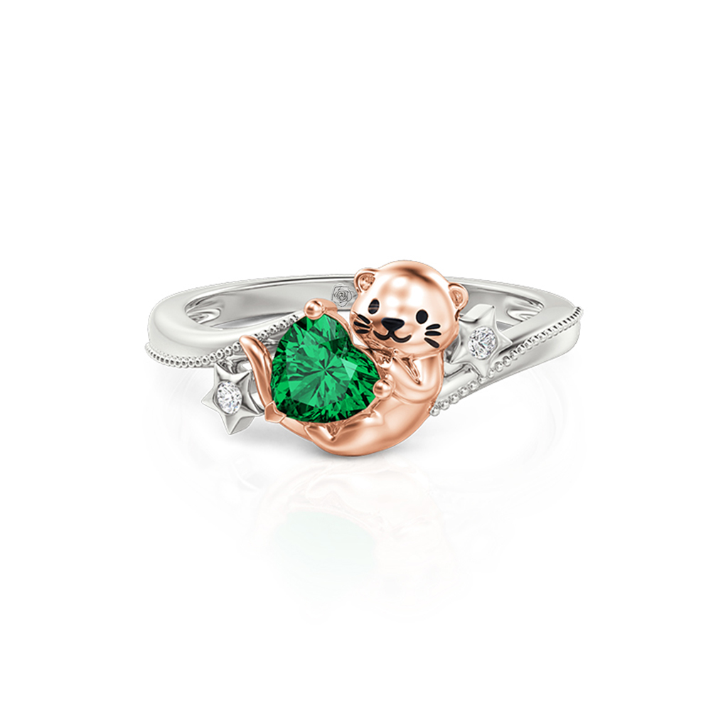Jeulia Hug Me Custom Heart Birthstone Otter Ring with Star