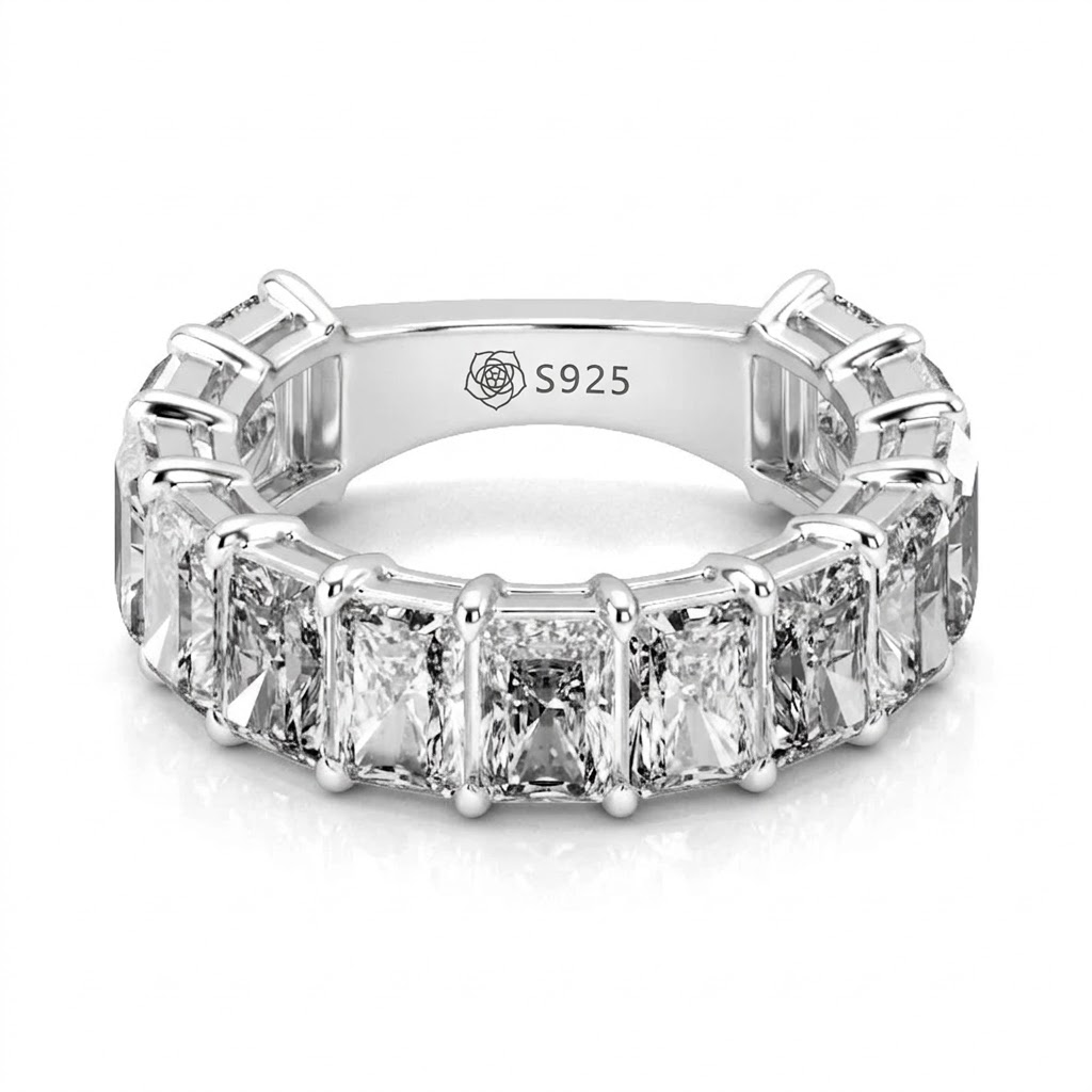 Halirose Classic Radiant Cut Sterling Silver Women's Band