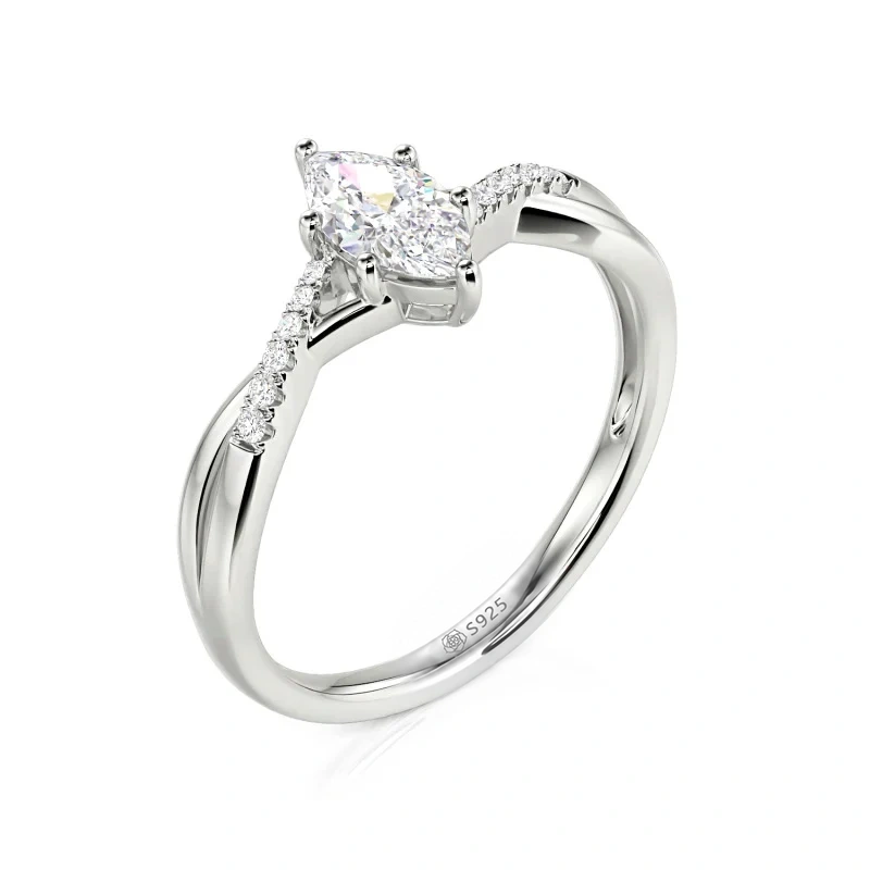 Helirose Twist Marquise Cut Sterling Silver Ring