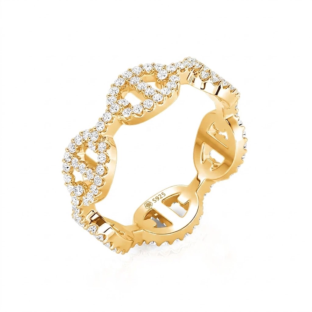Halirose Minimalist Gold Pave Anchor Chain Ring