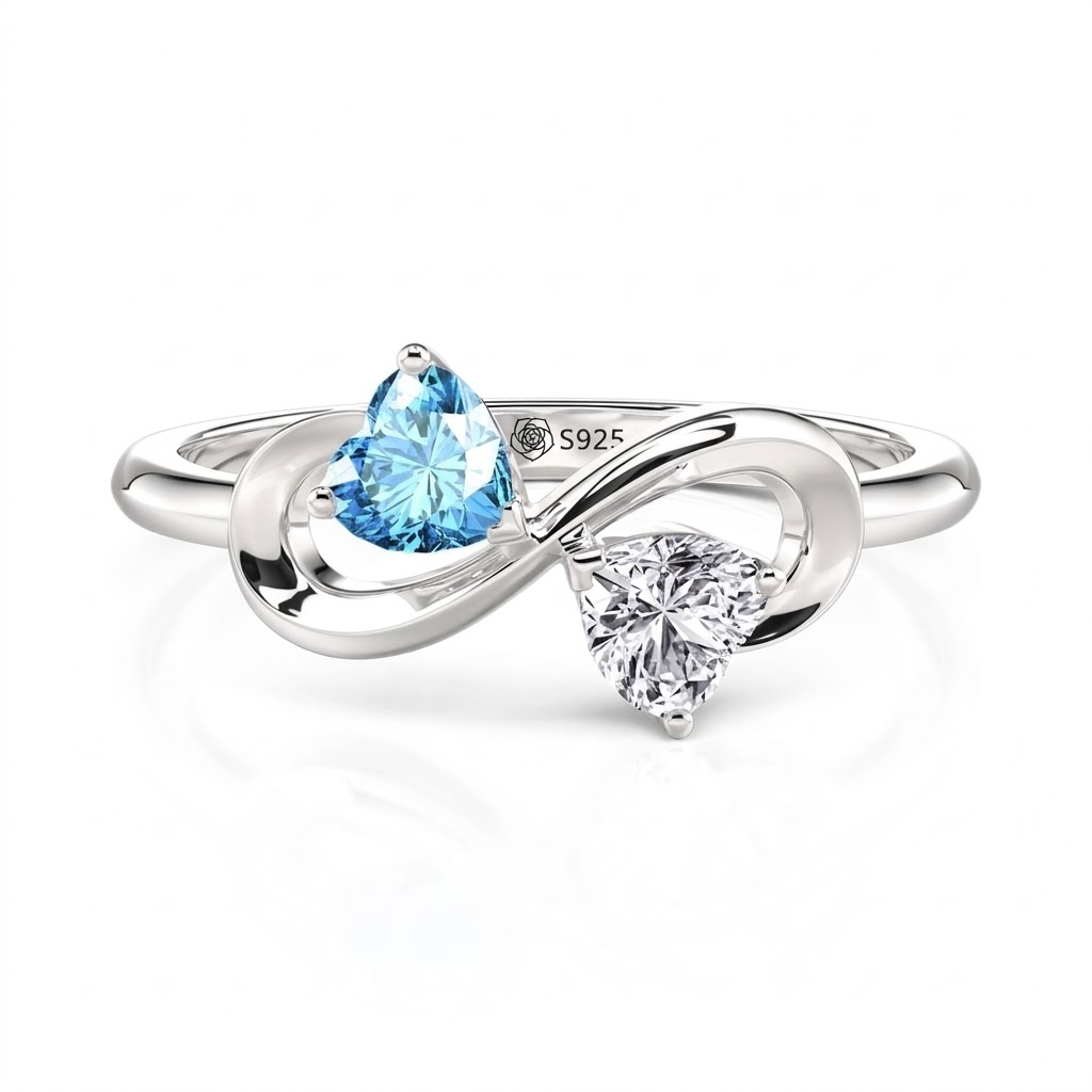 Jeulia Custom Infinity Double Heart Birthstone Ring