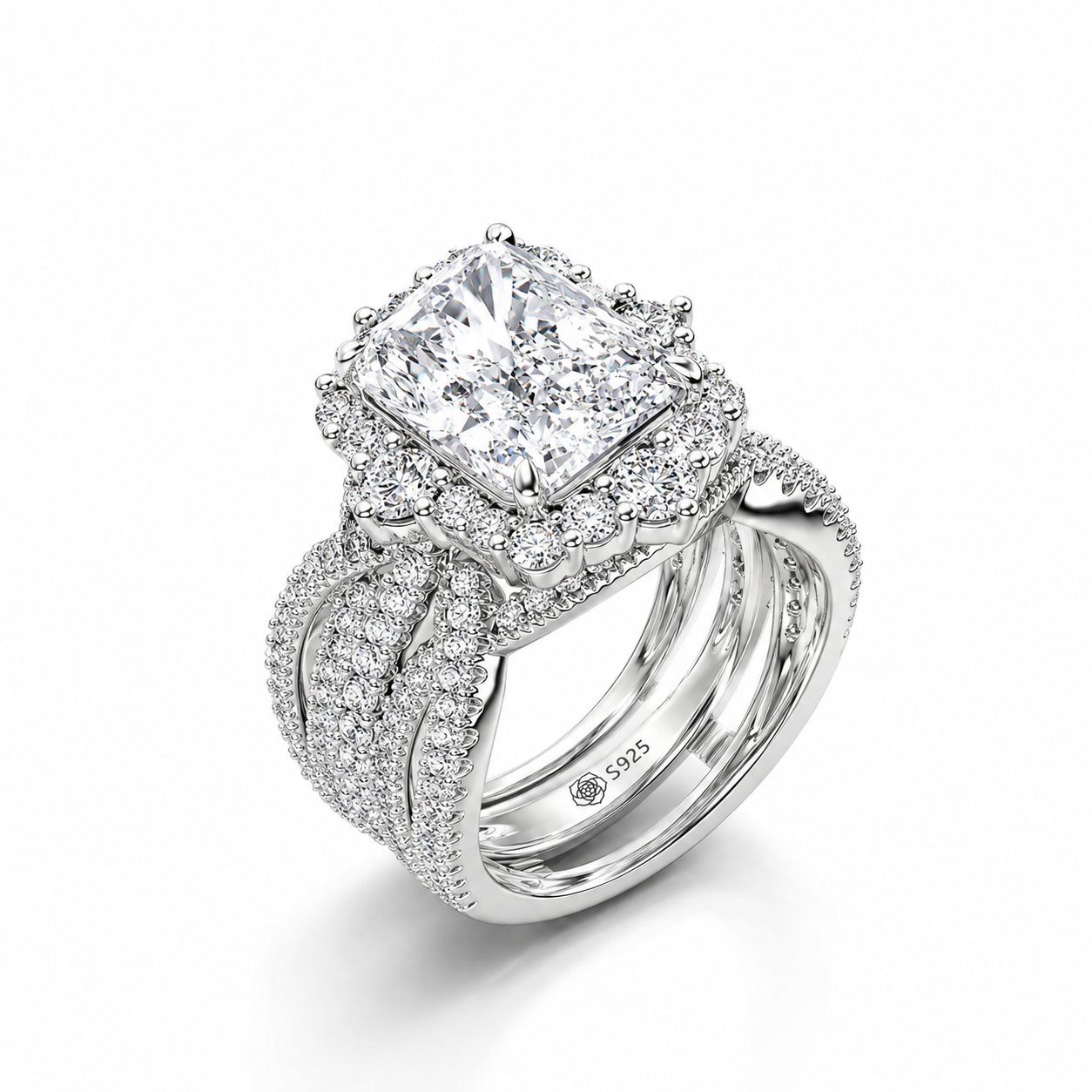 Helirose Twisted Interchangeable Black Radiant Halo Engagement Ring Set