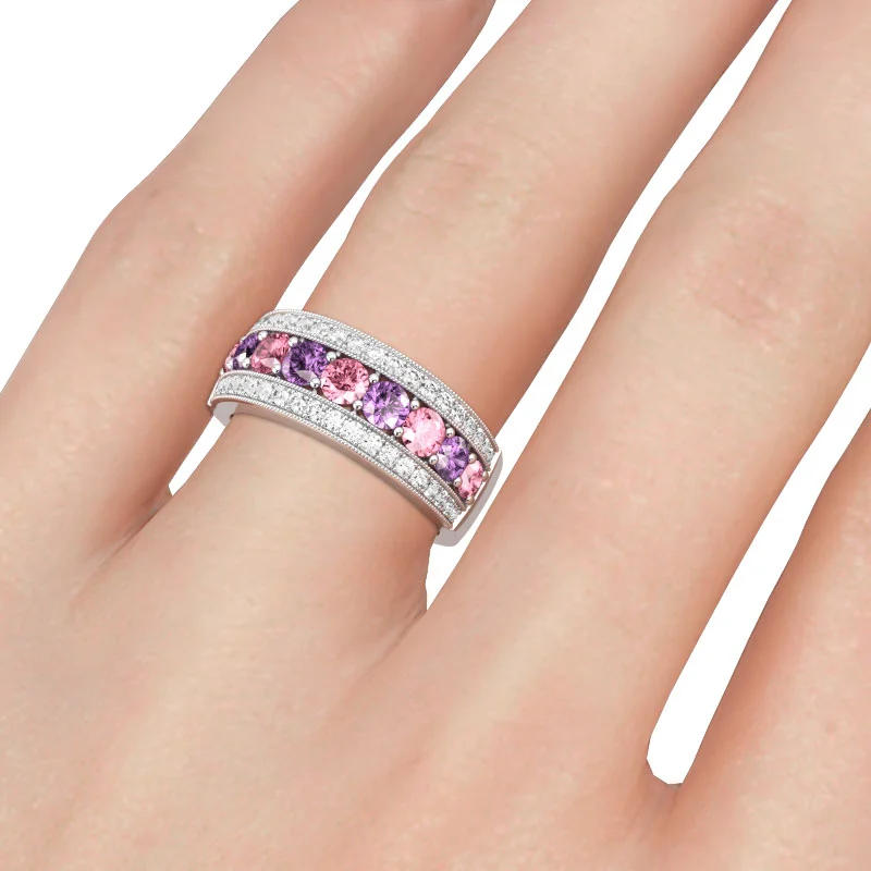 Jeulia Classic Round Cut Sterling Silver Women's Band