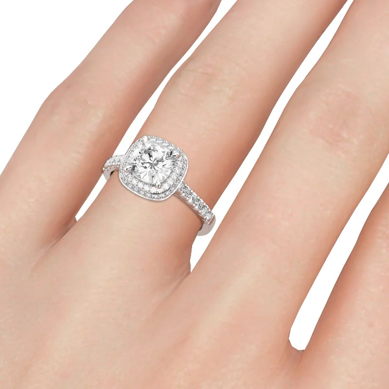 Jeulia Double Halo Cushion Cut Sterling Silver Ring
